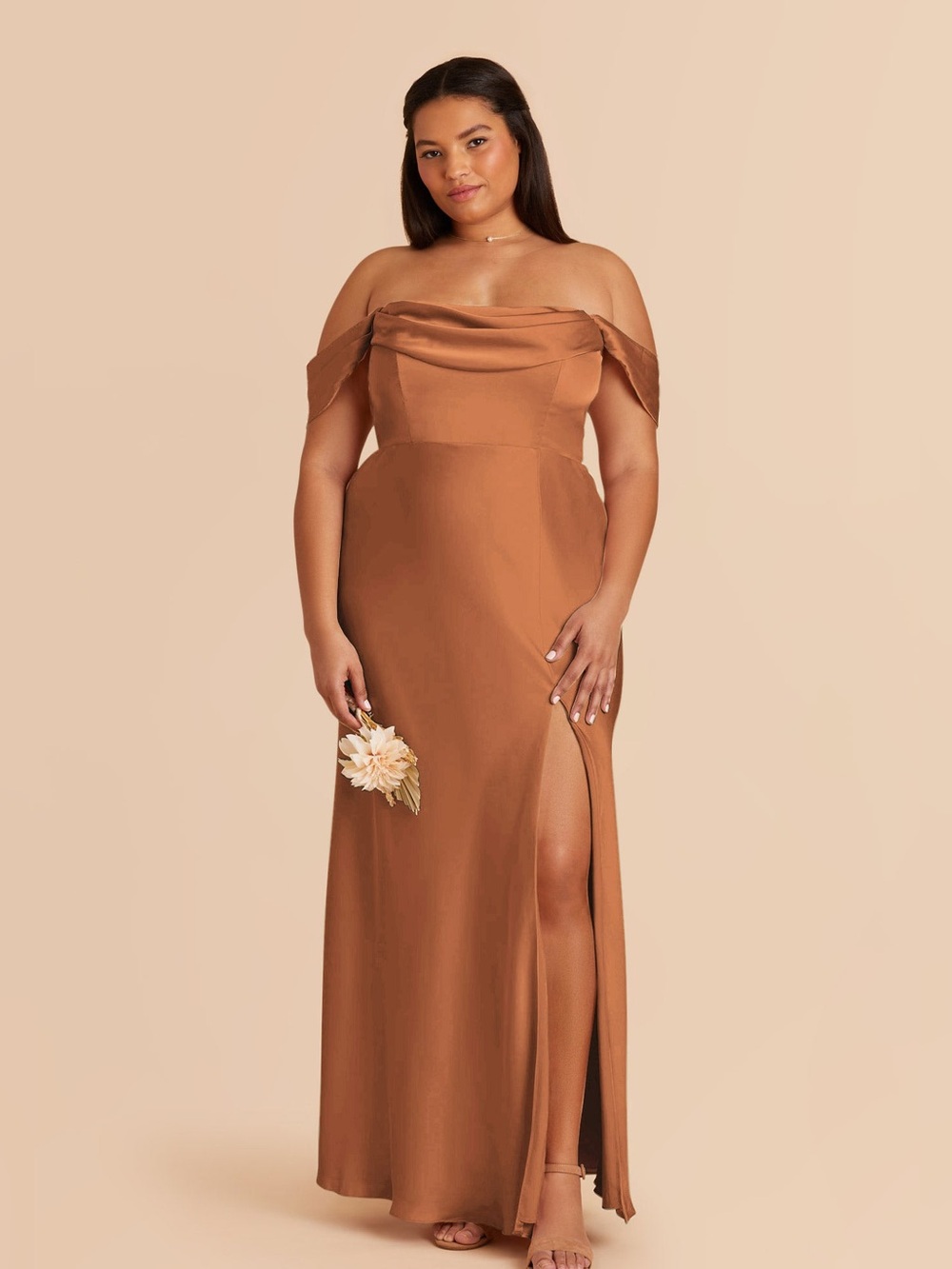 Birdy Grey Mia Convertible Matte Rust Satin Cowl Neck Maxi Dress NWT 1X